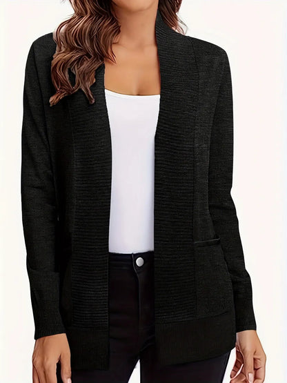 Open Front Long Sleeve Sweater Cardigan - Fashorio