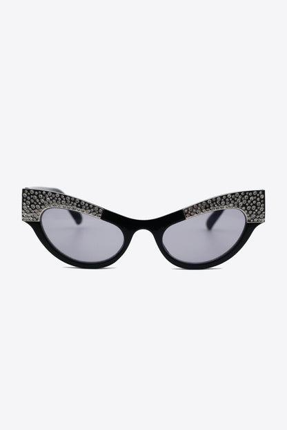 UV400 Rhinestone Trim Cat-Eye Sunglasses - Fashorio