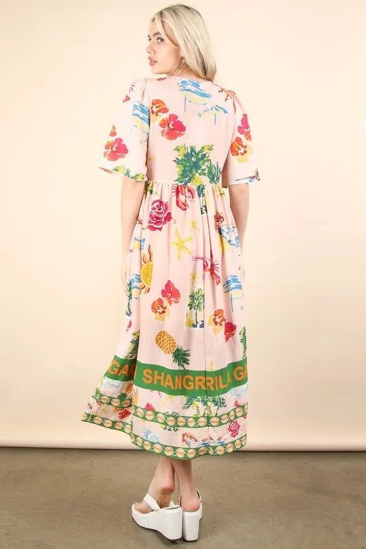 Button Down Printed Midi Dress styled look