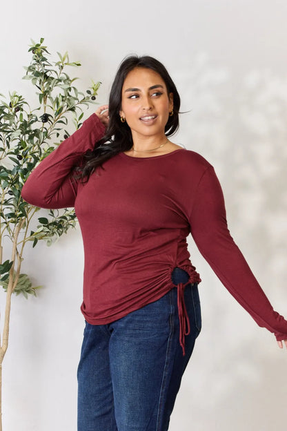 Culture Code Full Size Drawstring Round Neck Long Sleeve Top - Fashorio