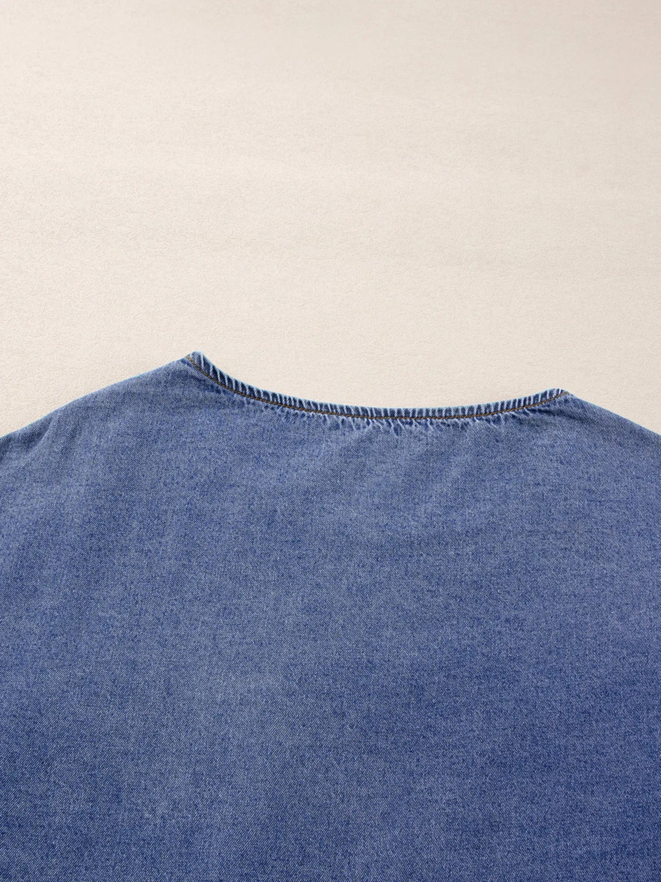 3/4 Sleeve Ruffled Patched Pocket Denim Blouse - Fashorio