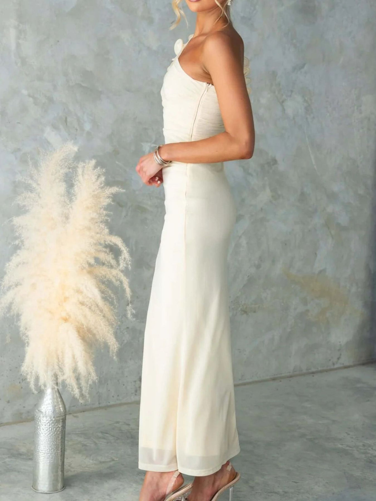 One shoulder floral trim sleeveless maxi dress back view