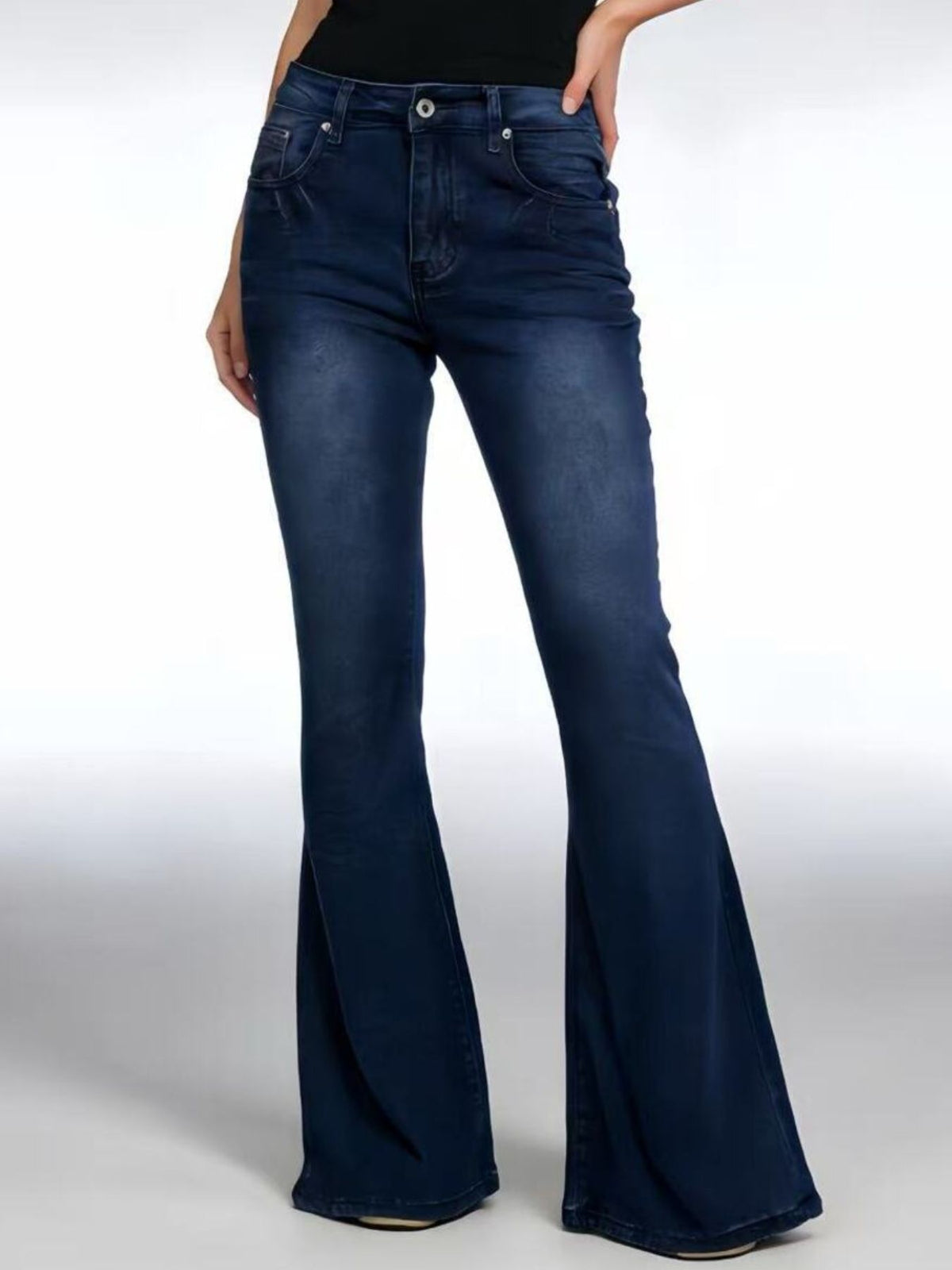 High waist flare denim styled casually