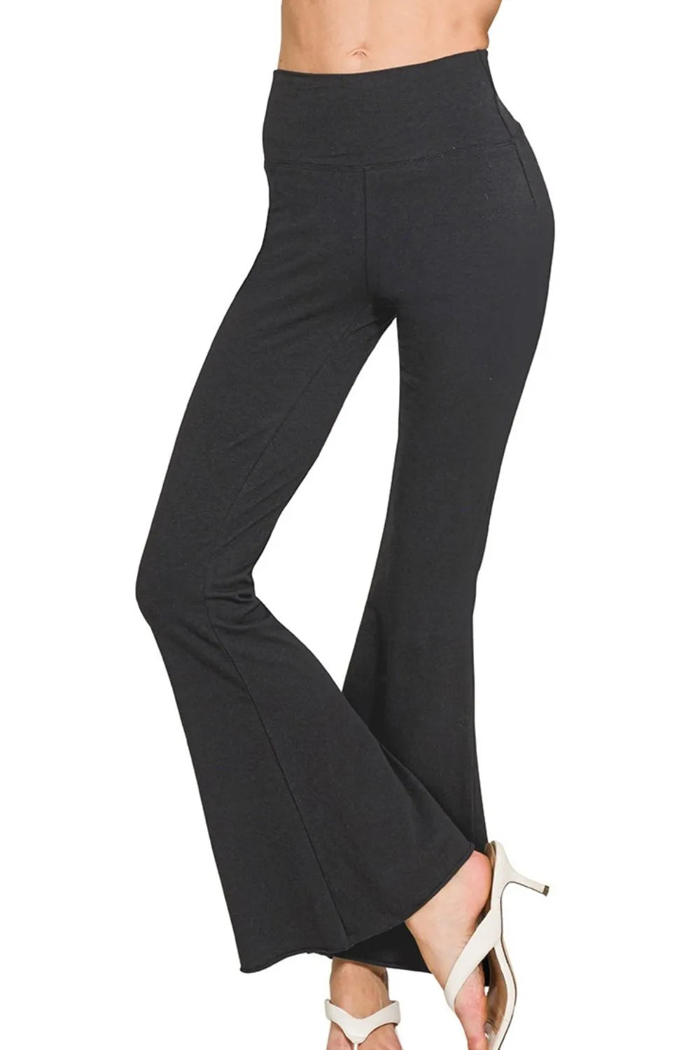 Zenana Raw Edge Hem Flare Yoga Pants - Fashorio