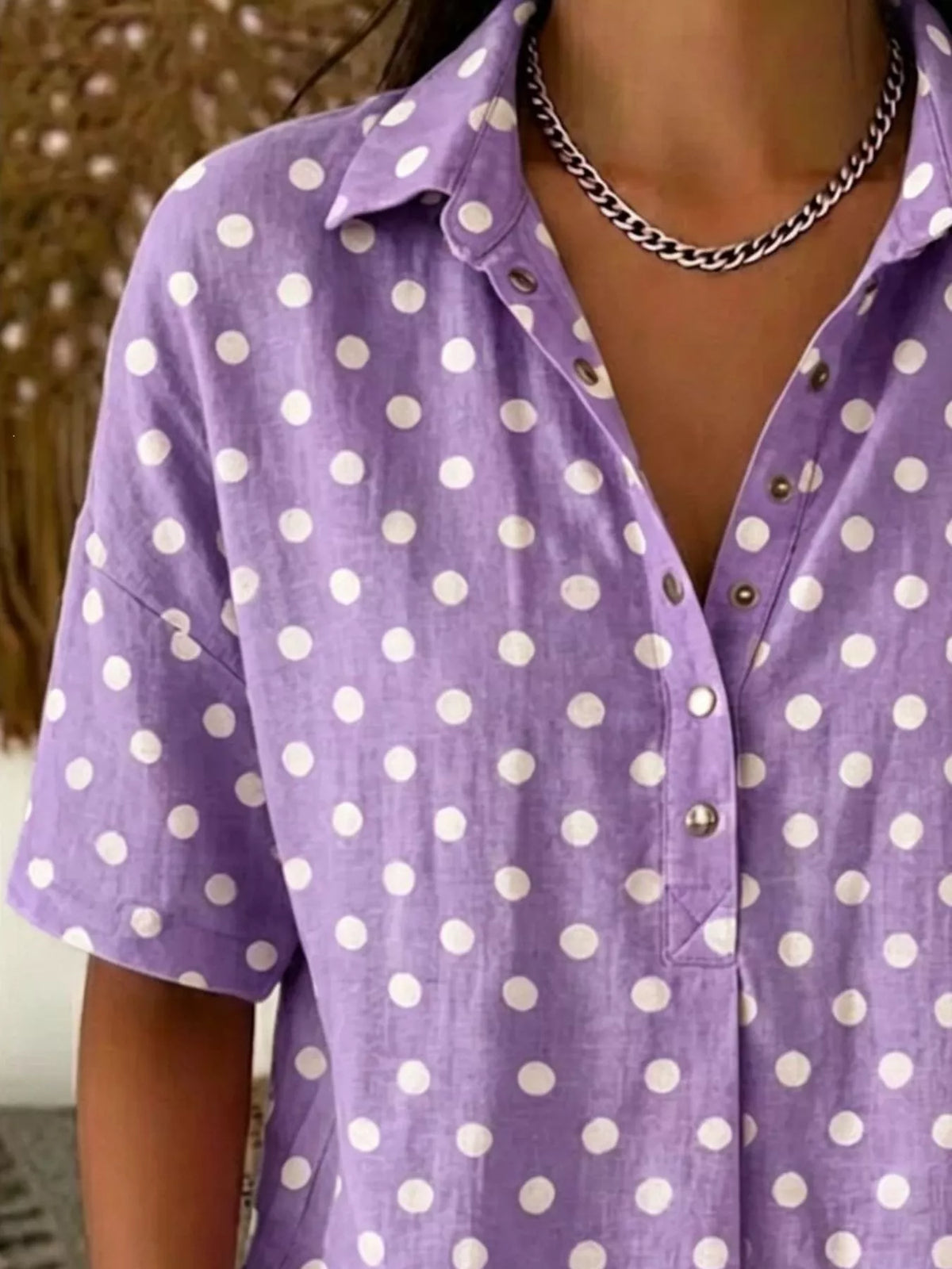 Close up of polka dot print fabric