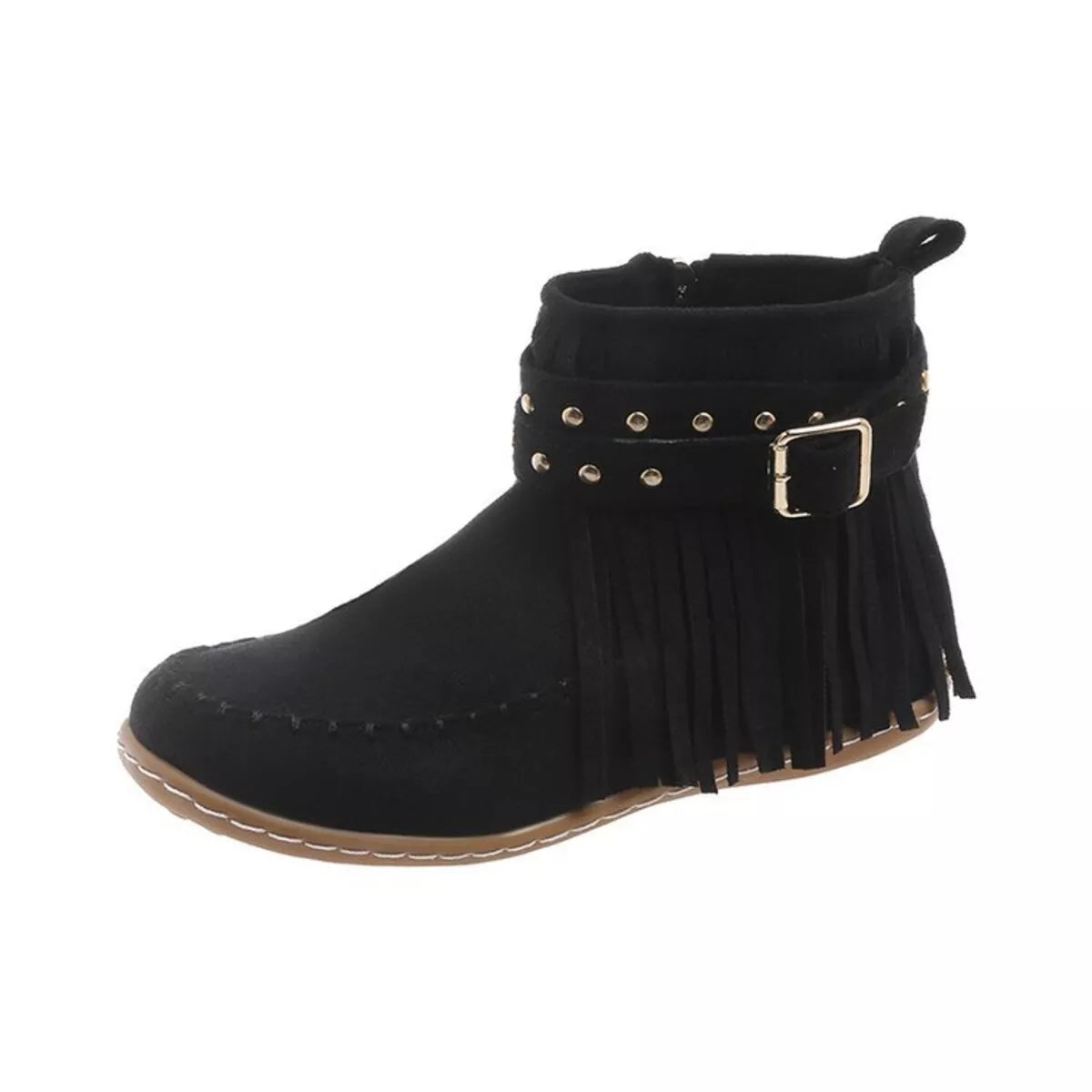 fringe round toe boots back view