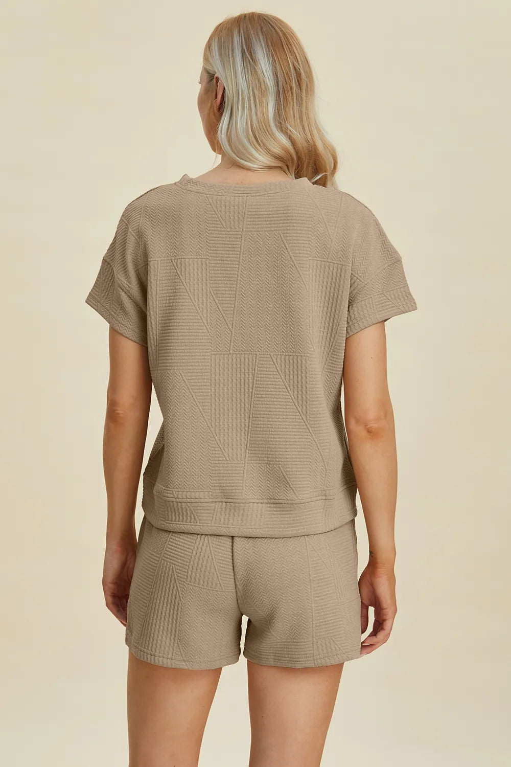 Textured Short Sleeve Top and Shorts Two Piece Set, view 8