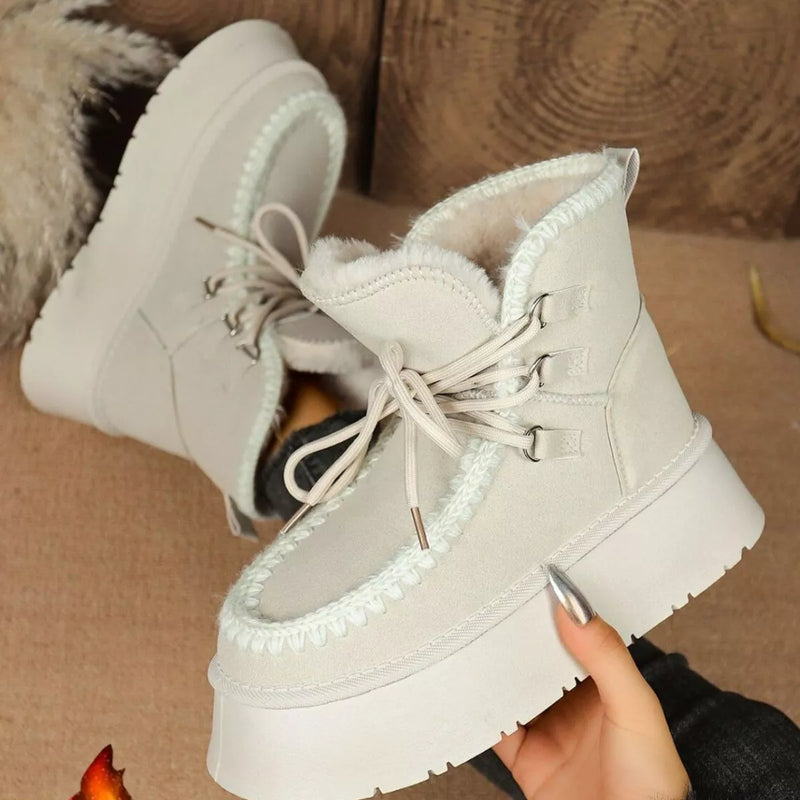 White lace up platform ankle boots side profile view
