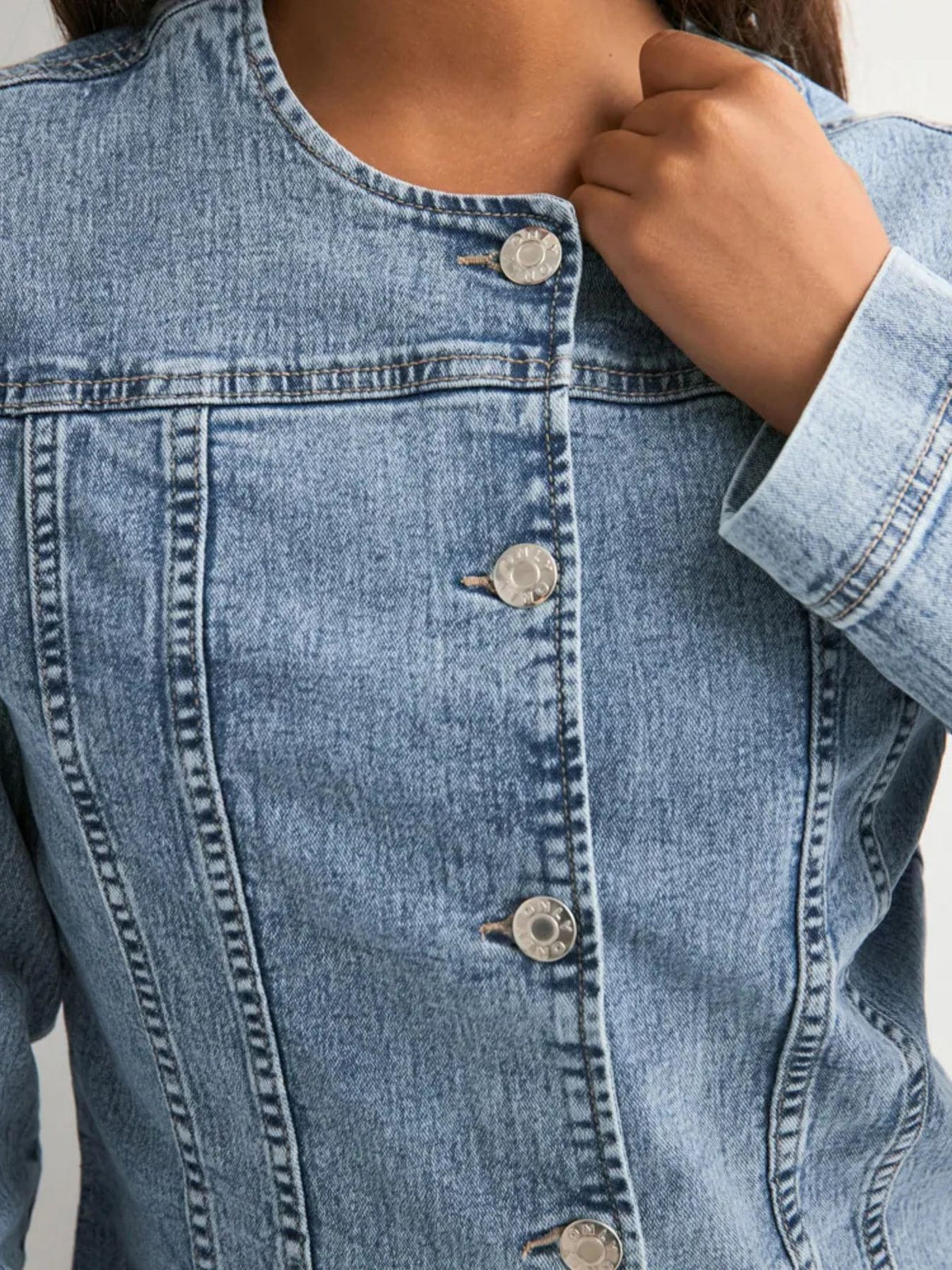 Classic Button Down Denim Jacket in Light Blue back view