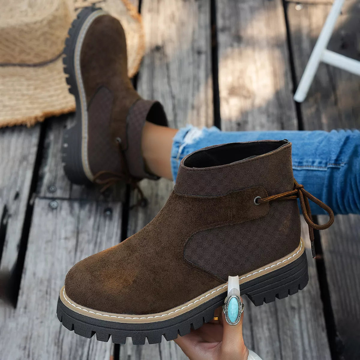Block Heel Ankle Boots three quarter view