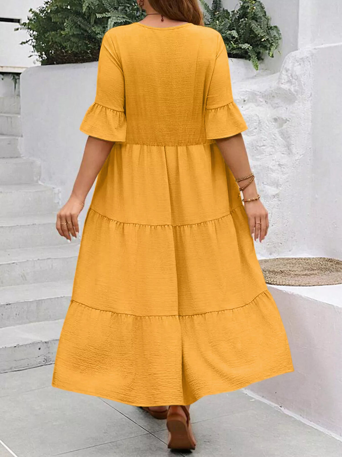 Plus Size Ruffle Sleeve Tiered Midi Dress, view 22