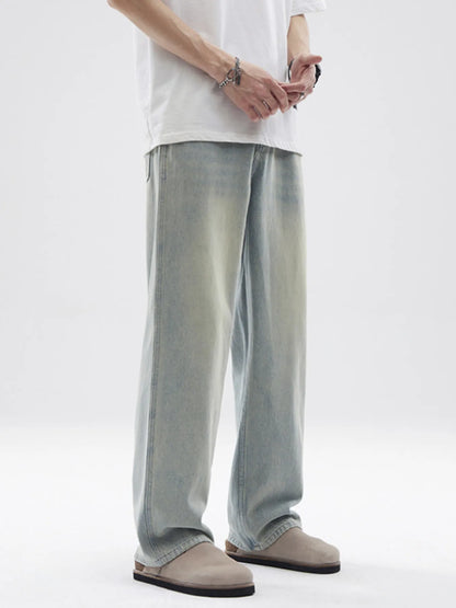 Men's Full Size Vintage Washed Wide Leg Relaxed Fit Jeans Plus Size - Fashorio
