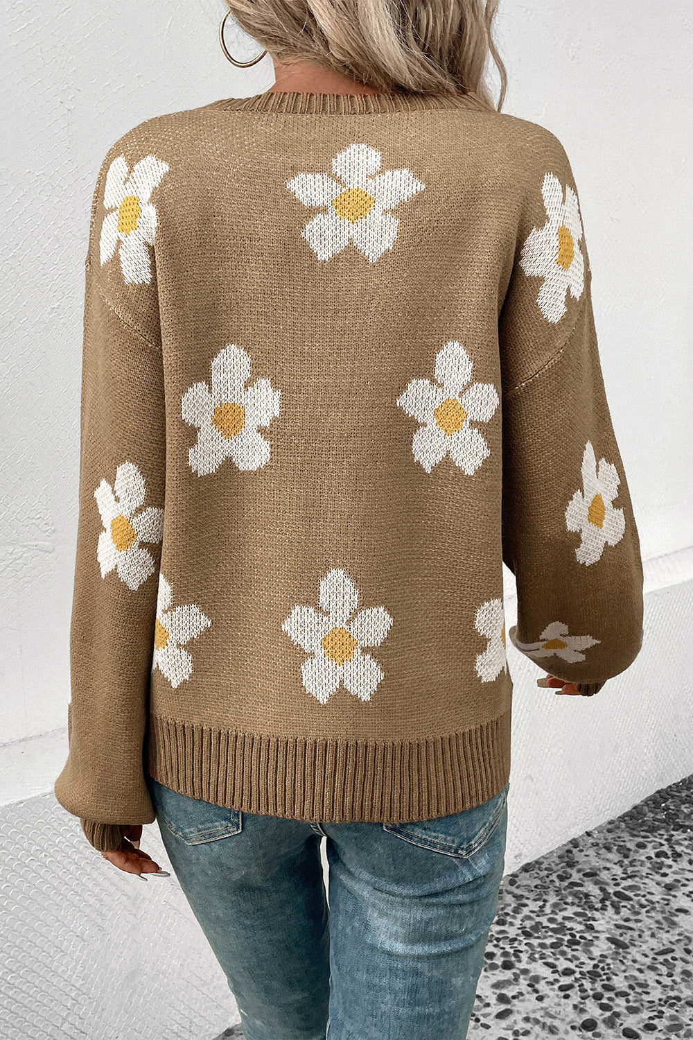Perfee Floral Dropped Shoulder Sweater - Fashorio
