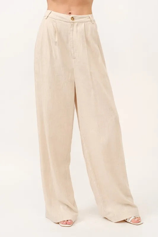 And The Why High-Rise Wide Leg Linen Blended Pants - Fashorio