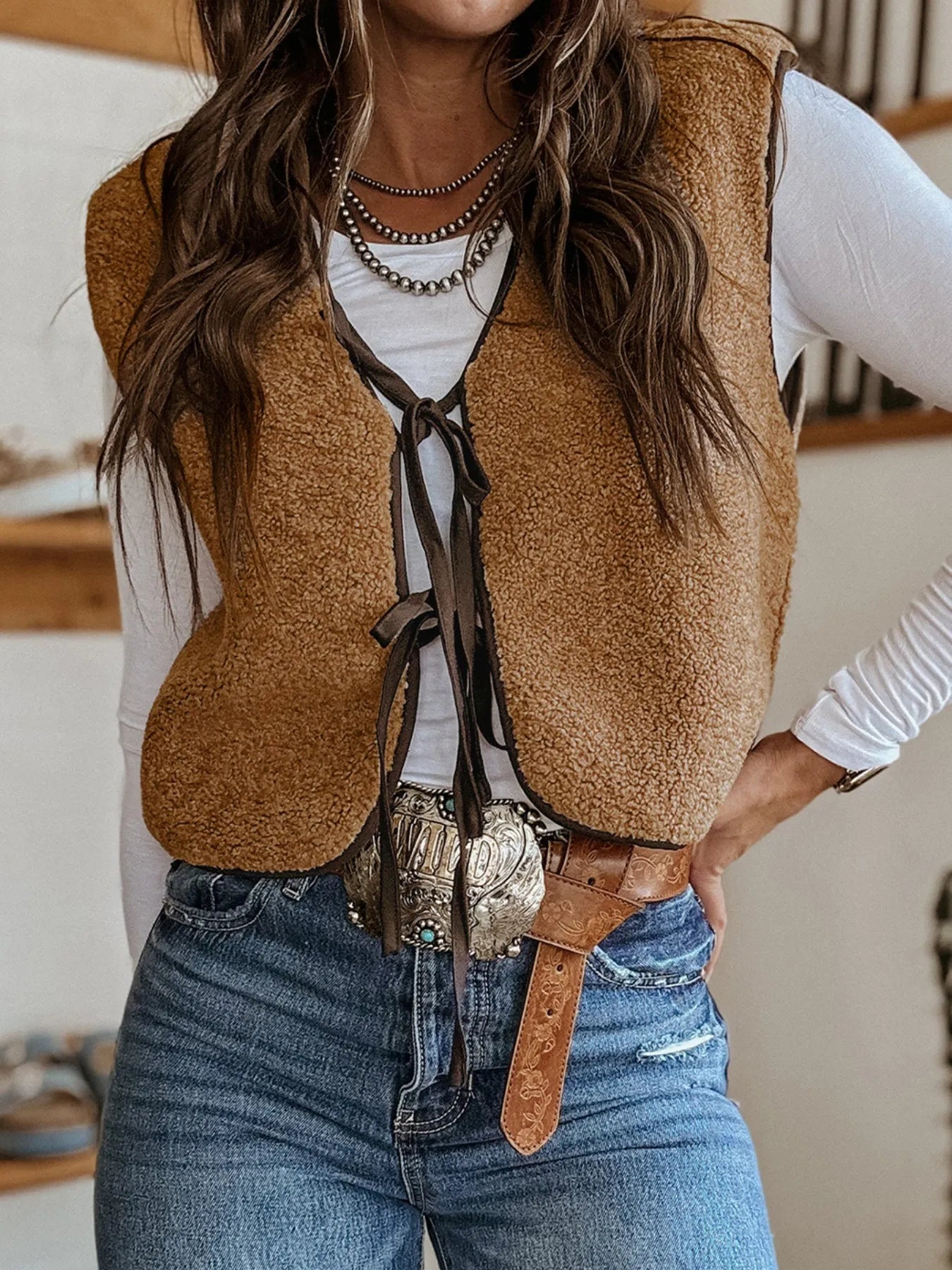 Double Tied Front Vest Coat - Fashorio