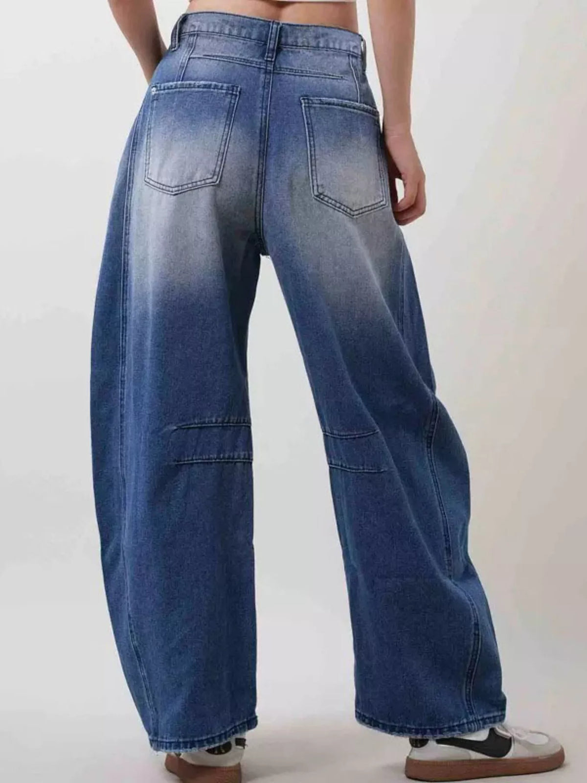 Full length distressed two tone jeans