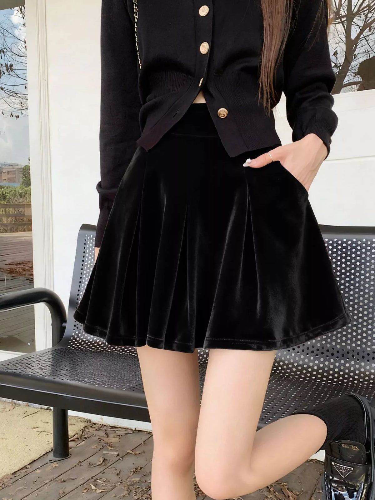 Velvet mini skort back view