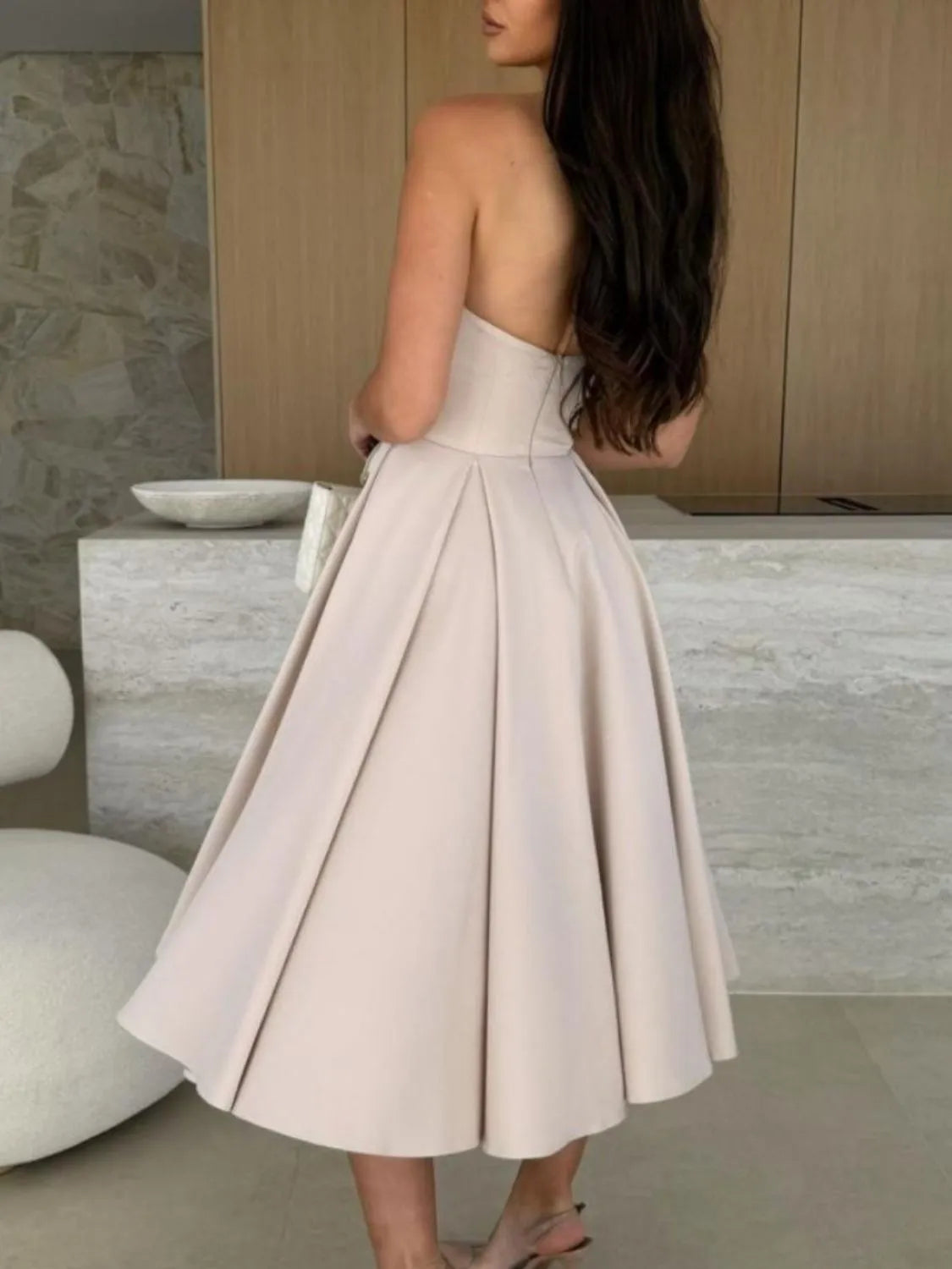 Strapless tube midi dress standing view
