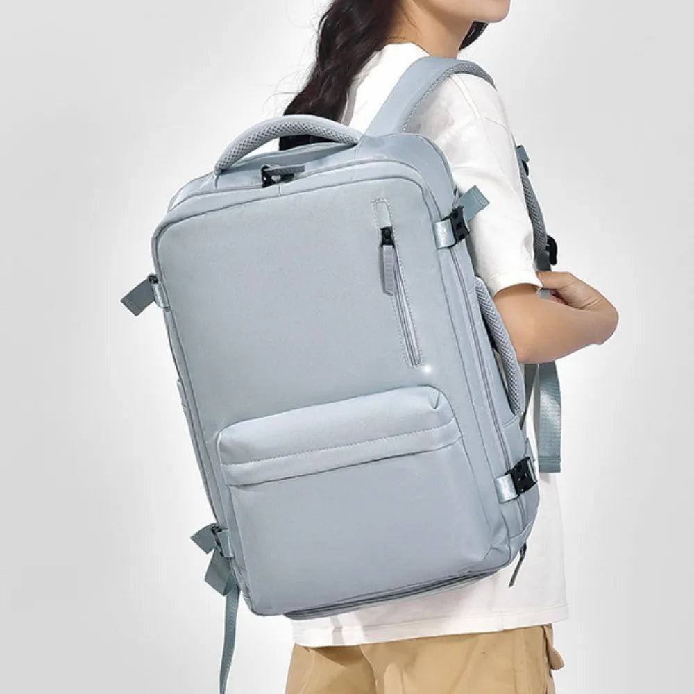Oxford cloth backpack with side pockets front view