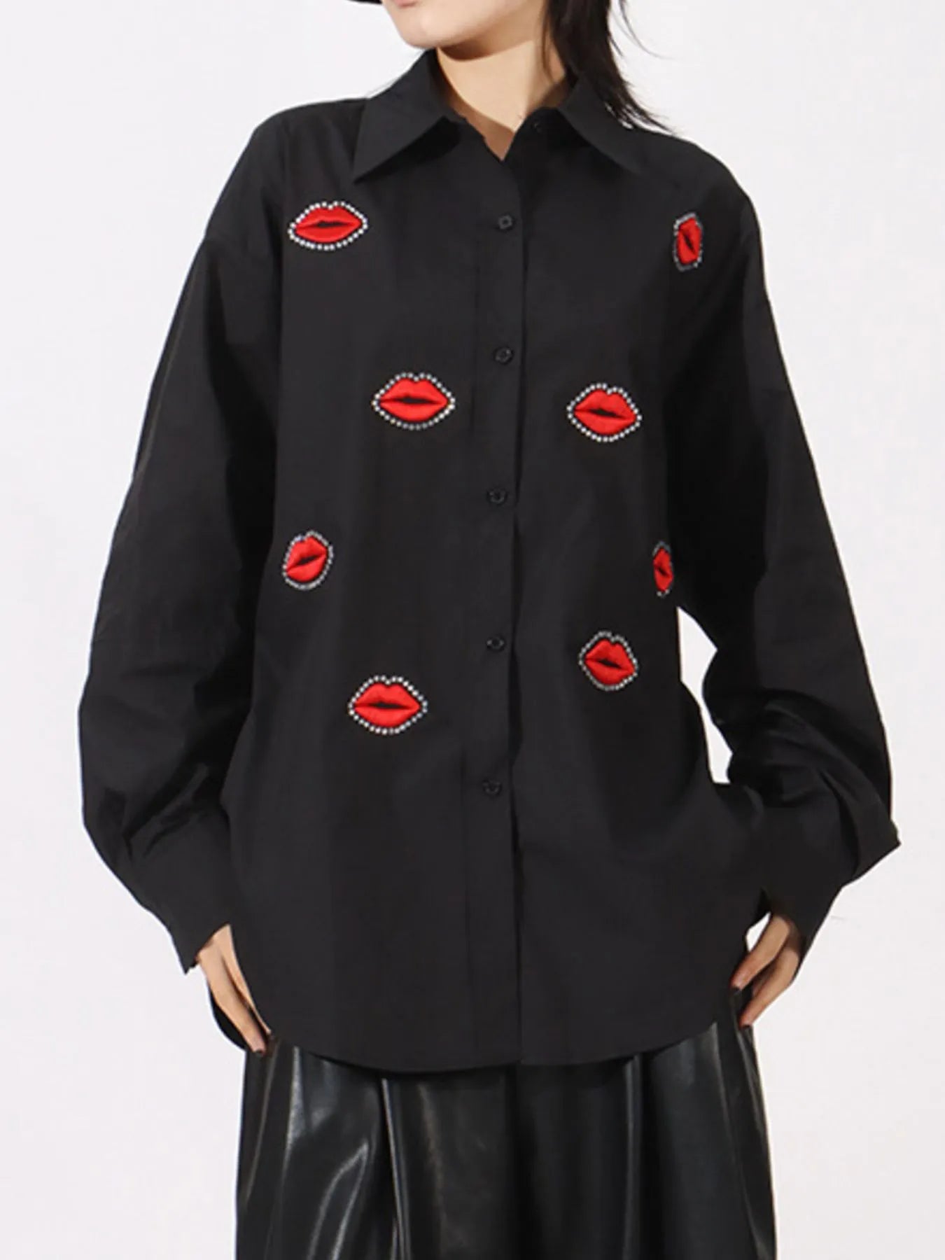Lips Button Up Long Sleeve Shirt - Fashorio