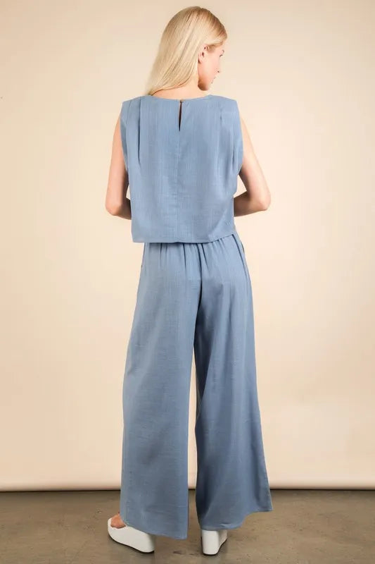 VERY J Solid Woven Top & Pants Set - Fashorio