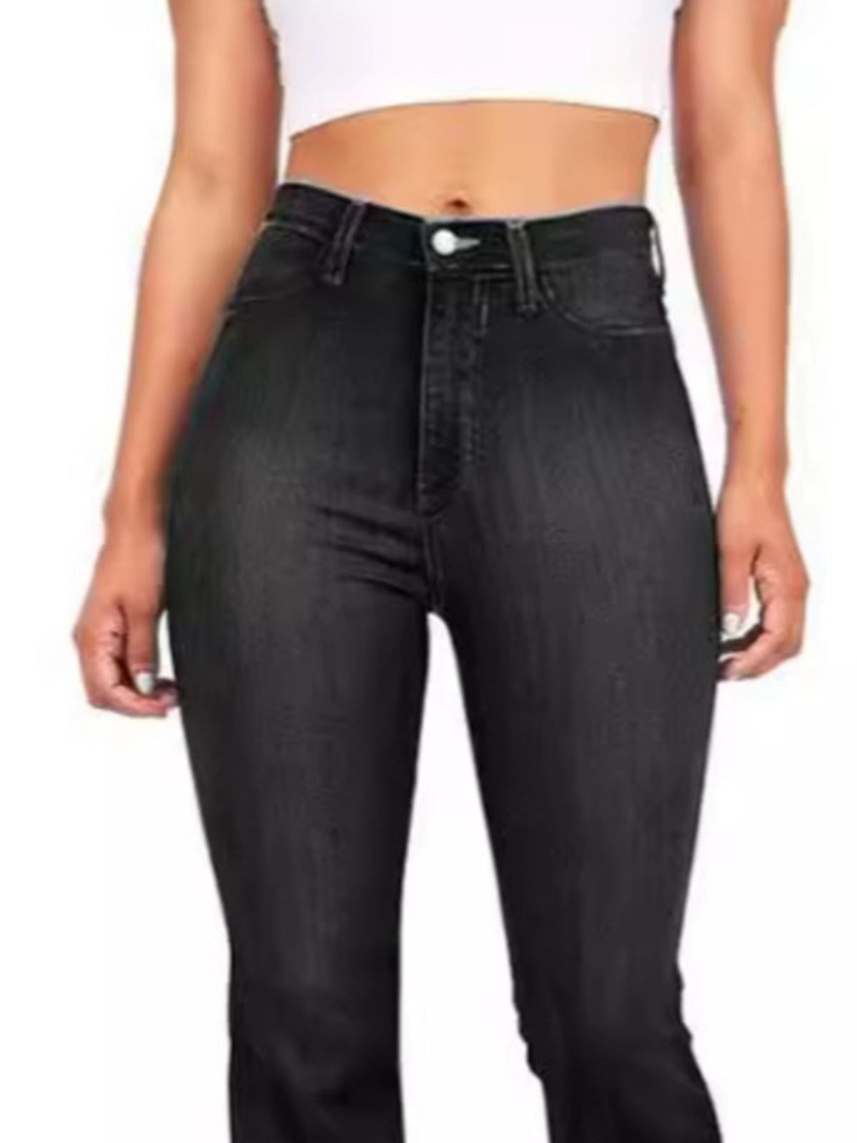 Waistband detail on high waist bootcut jeans