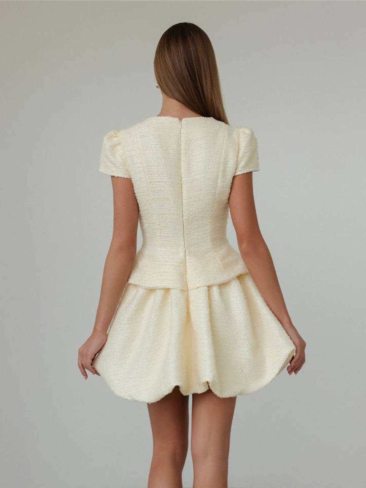 Cream button up two piece set side view