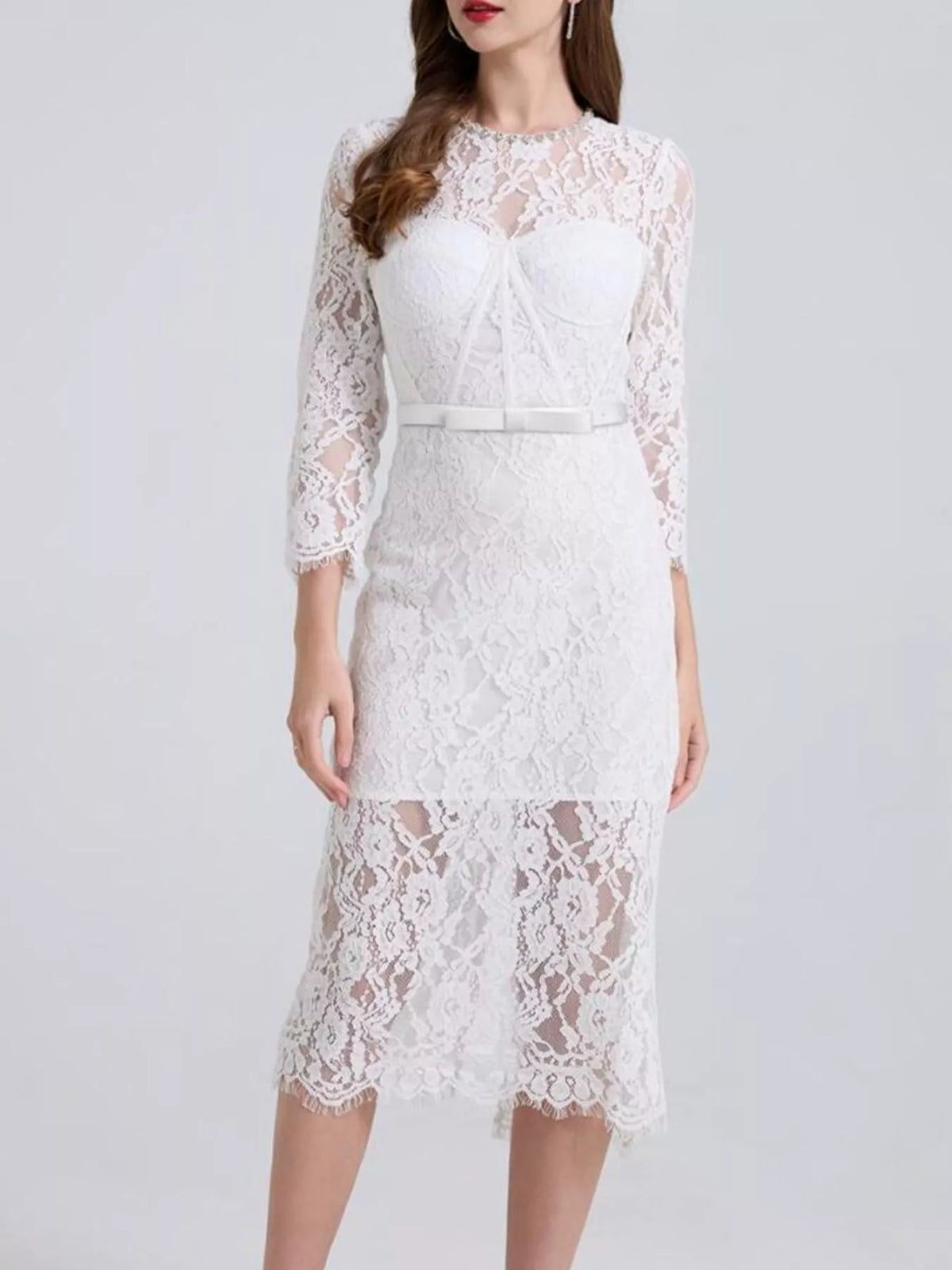 lace long sleeve midi dress flat lay