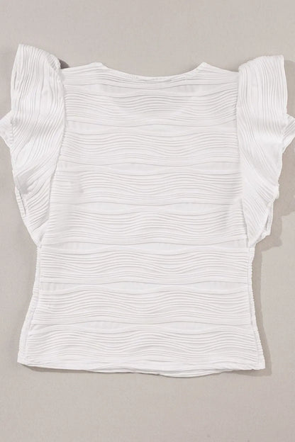 Ruffled Round Neck Textured Top - Fashorio