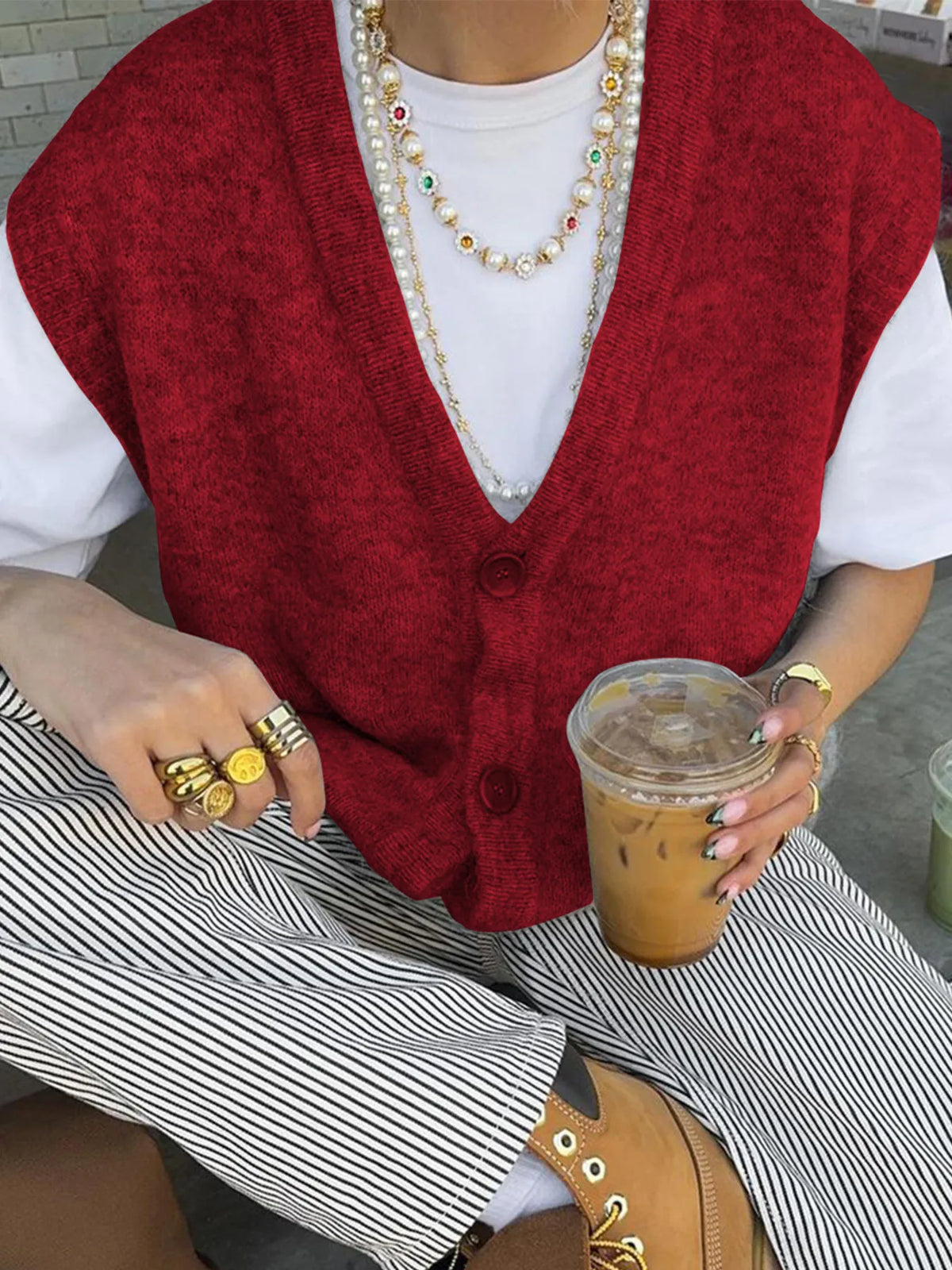 Button Front Sweater Vest in Brown view 15