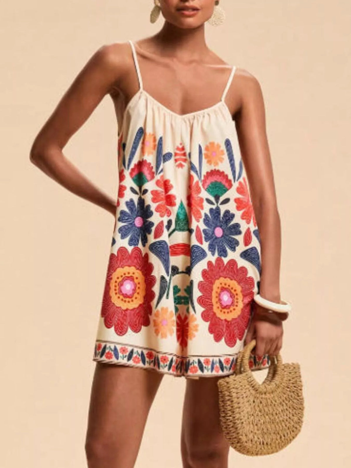 Floral print romper in red back view