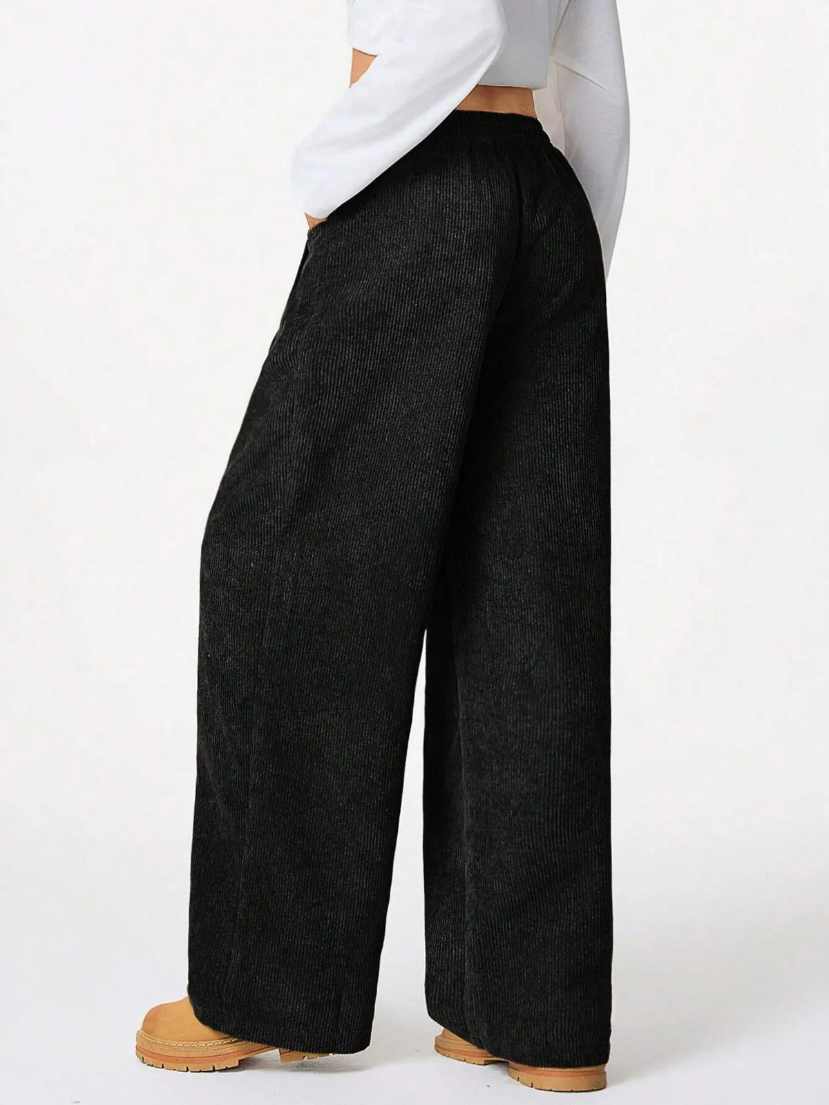 Drawstring wide leg pants black colorway