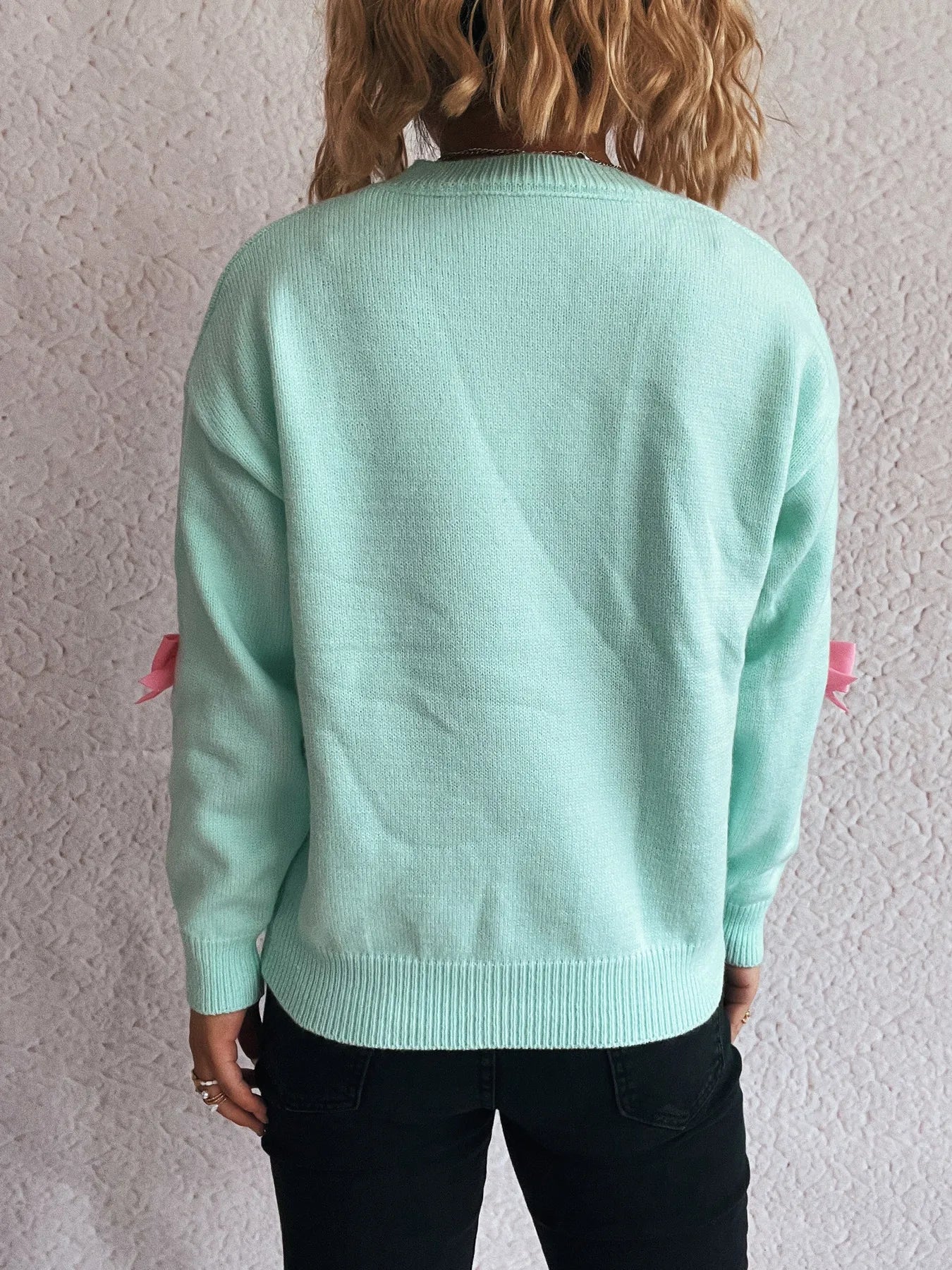 Bow Round Neck Long Sleeve Sweater - Fashorio