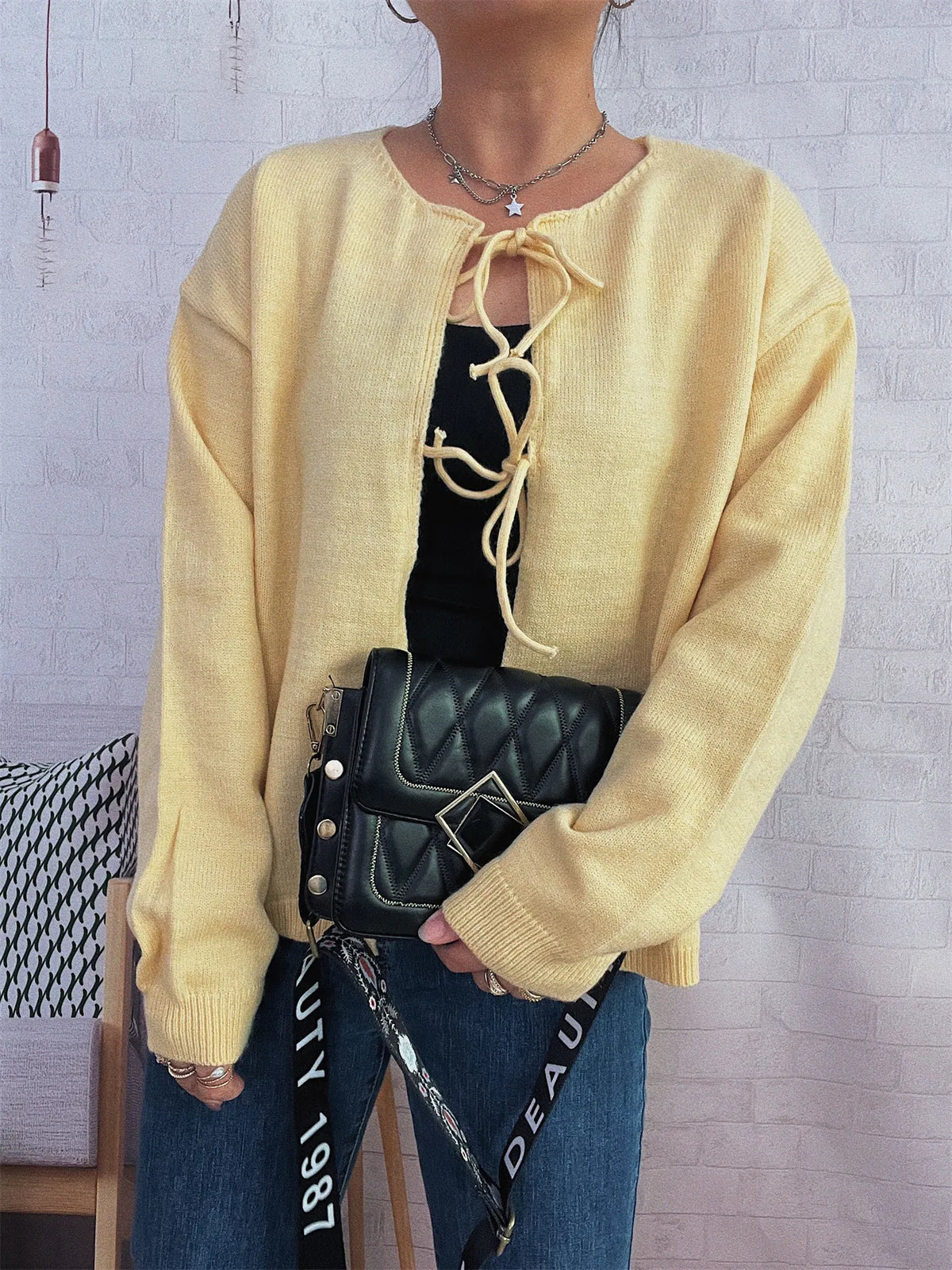 Tie front drop shoulder cardigan, full length styling