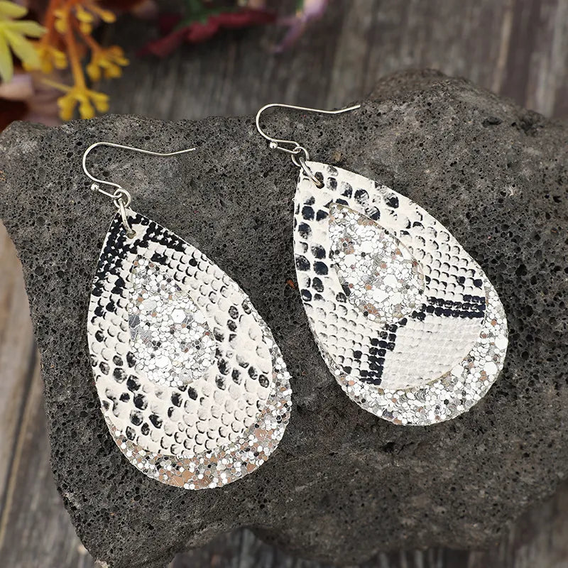 Faux Leather Sequin Teardrop Earrings detail