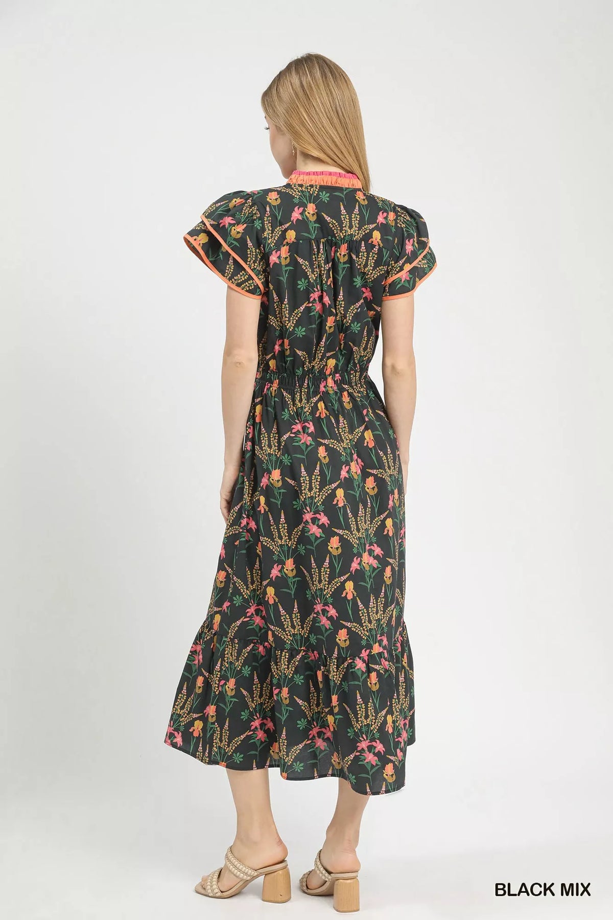 Floral Print Midi Dress in Black side view