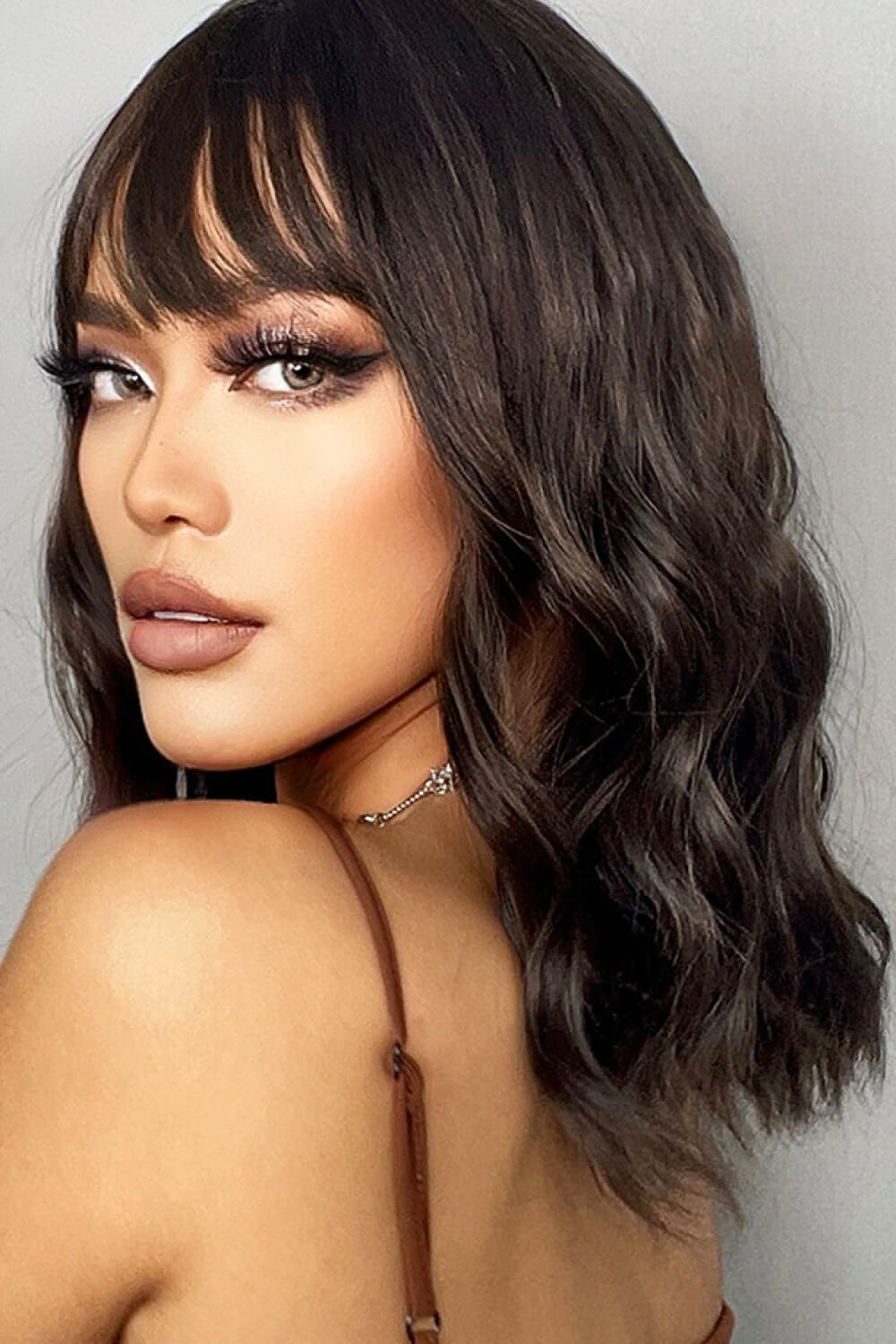 Natural looking synthetic bobo wig angled view