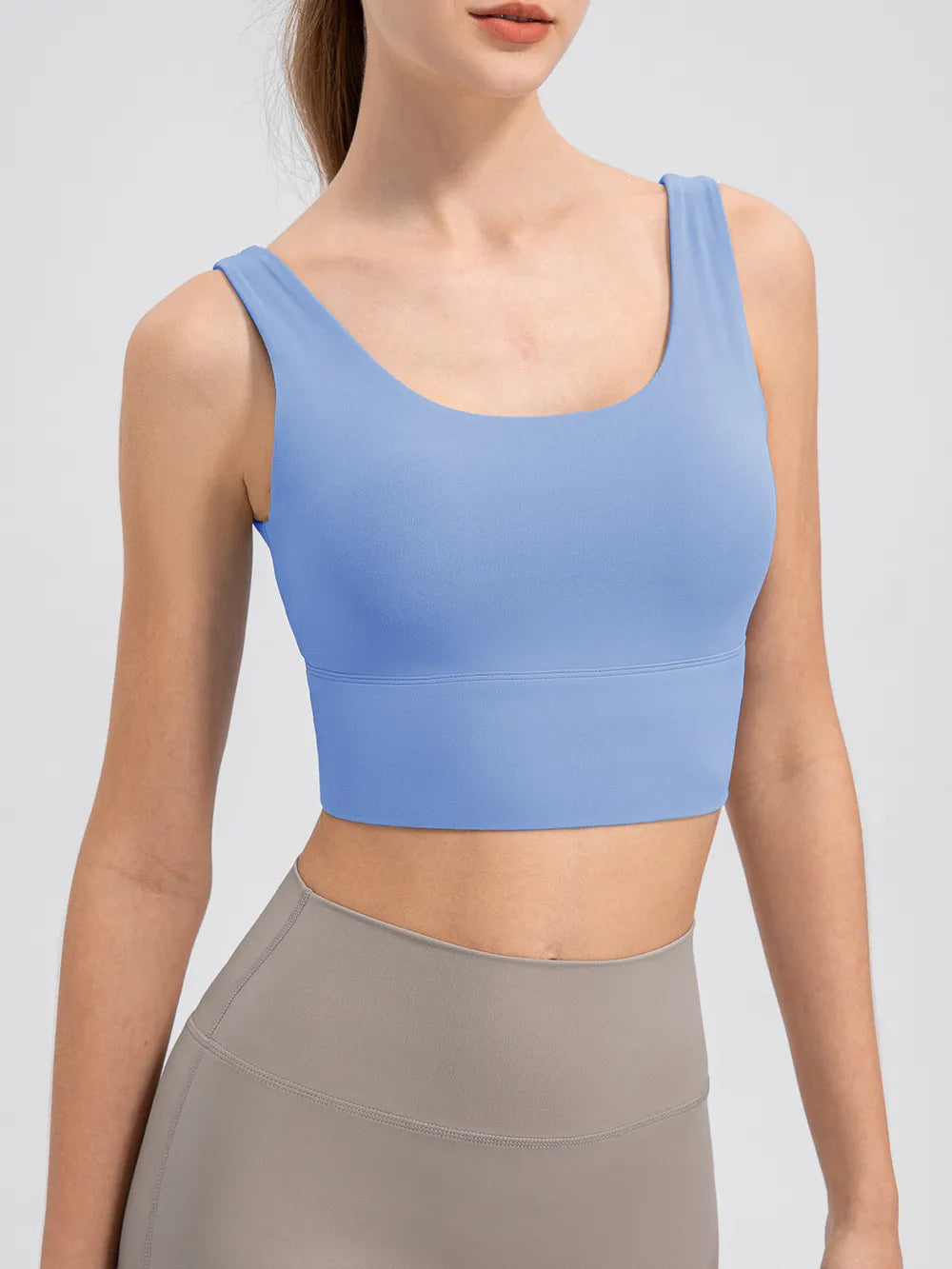 Scoop Neck Wide Strap Active Tank Sky Blue - Fashorio