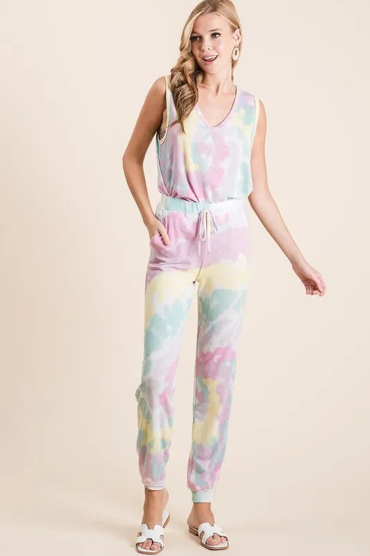 BiBi Tie Dye French Terry Casual Pants - Fashorio