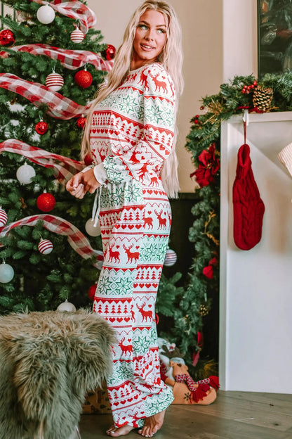 Christmas Element Round Neck Top and Pants Lounge Set - Fashorio