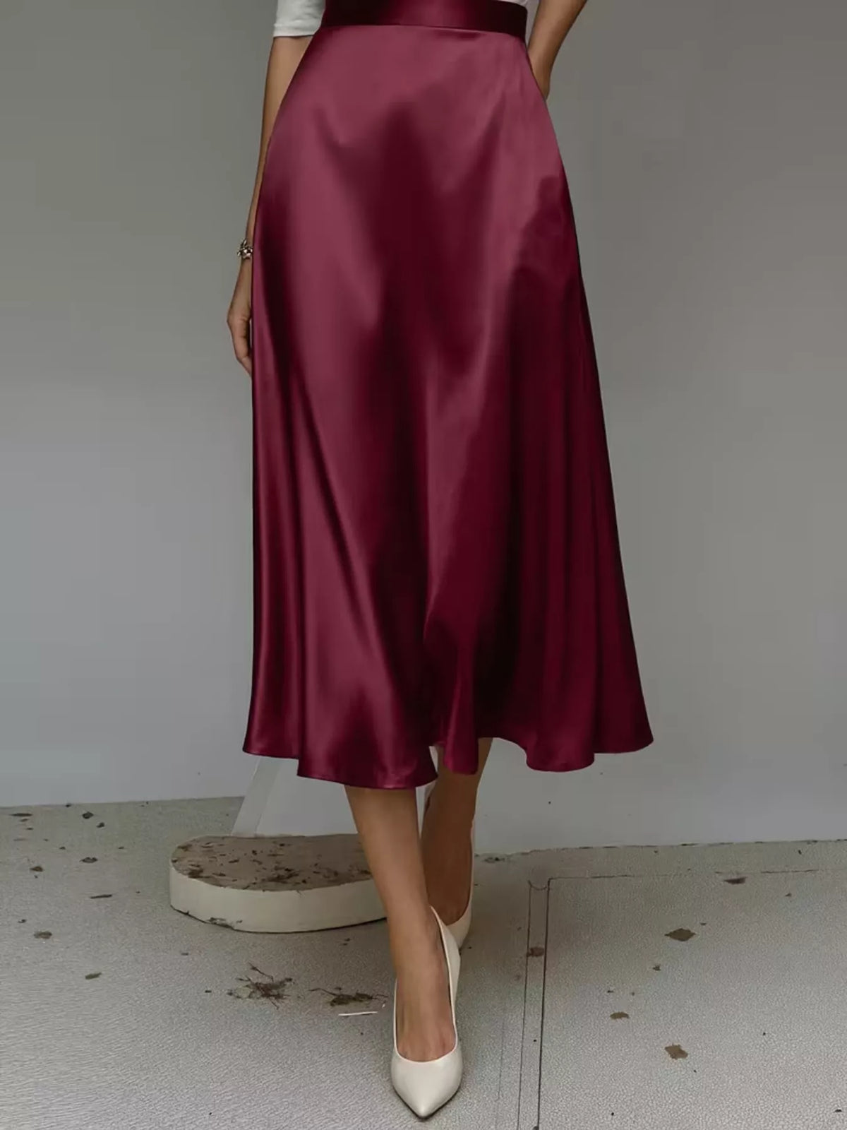 Satin midi skirt side view