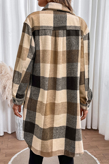 Plaid Button Down Longline Coat - Fashorio