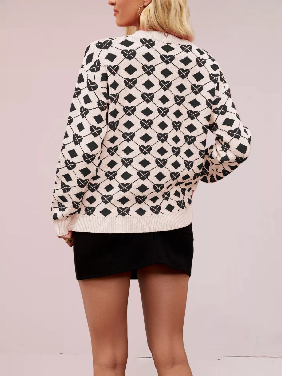 Heart and Diamond Pattern Sweater back view