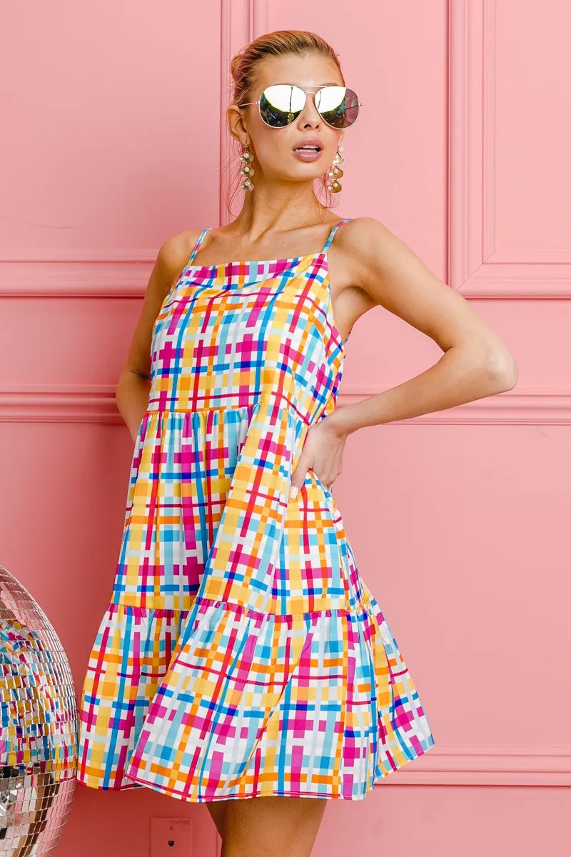 Plaid Sleeveless Sundress in Multi Color view 10