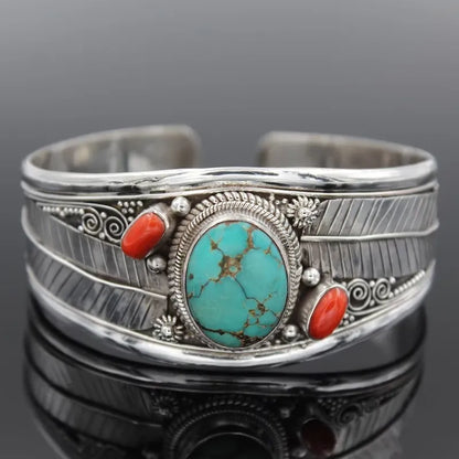 Artificial Turquoise Alloy Open Bracelet Turquoise Red One Size - Fashorio