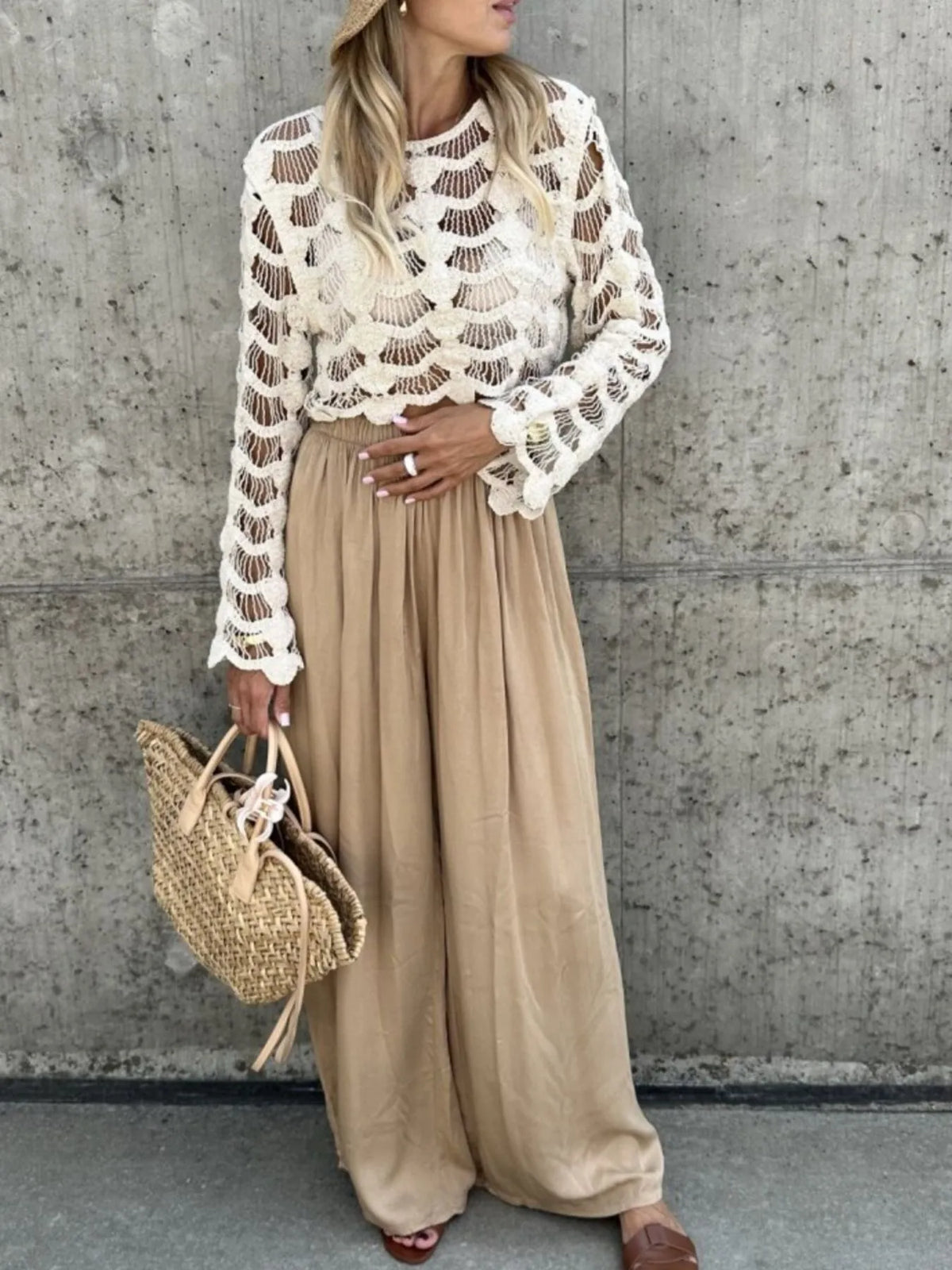 crochet long sleeve knit beach cover up close up of the neckline