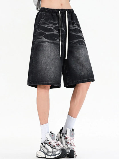 Men's Full Size Relaxed Fit Denim Shorts with Drawstring Waist Plus Size - Fashorio