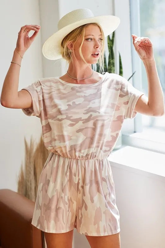 Camo Print French Terry Romper with Side Pockets view 15