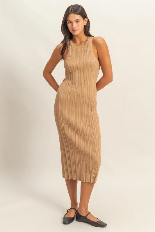 Ribbed Knit Bodycon Dress in Dark Taupe back view