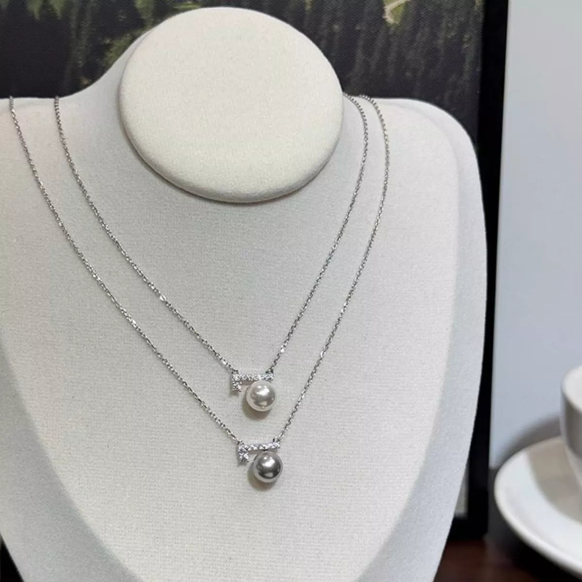 Pearl Pendant Necklace on model